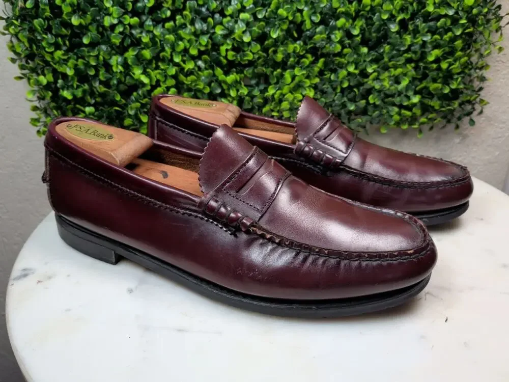 Dexter Burgundy Leather Penny Loafers Men's US 9.5 Made in USA Handsewn Dress